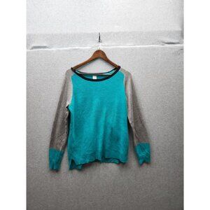 JCP Womens Raglan Sleeve Sweater XL Teal & Gray Nylon/Wool Blend